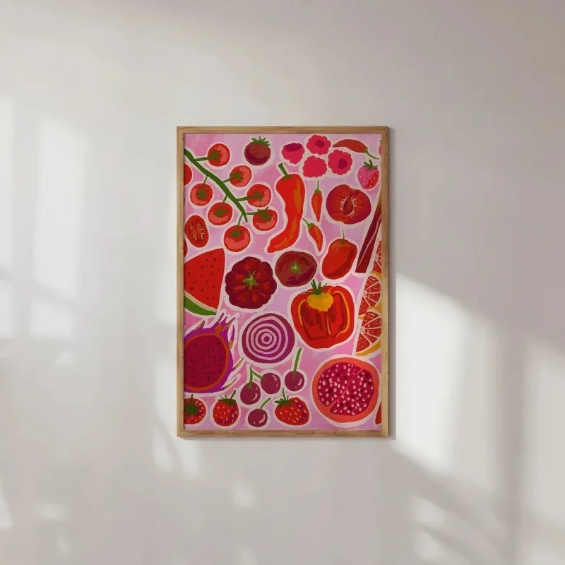 1pc frameless Canvas Painting Red Fruits & Vegetables Poster: Colorful Kitchen Wall Art Home Decor Frameless Canvas Art Wall Dec