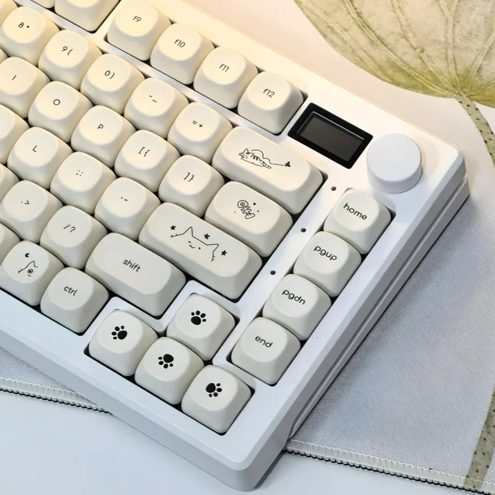 Cute Keycap Kitten MOA PBT 124-key Simple White Custom Keyboard Keycap Set for 66/68/86/96/98/104 Mechanical Keyboards