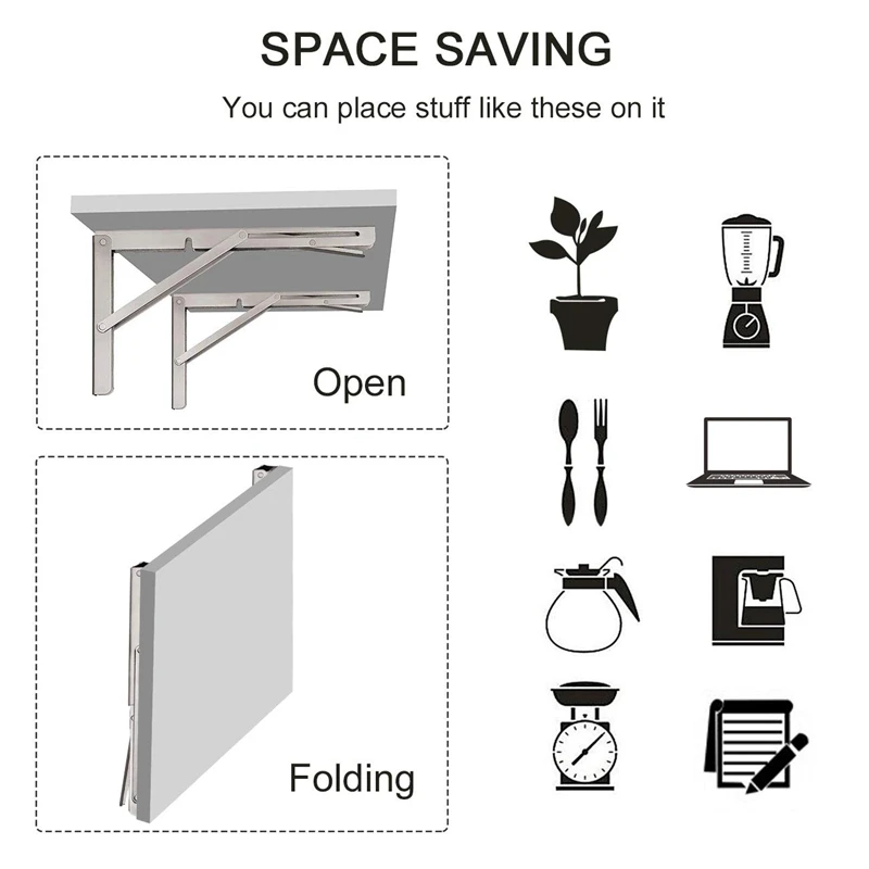 2 Pack 12 Inch Folding Shelf Brackets Heavy Duty Stainless Steel Collapsible Shelf Bracket For Table Work Bench, Space Saving DI