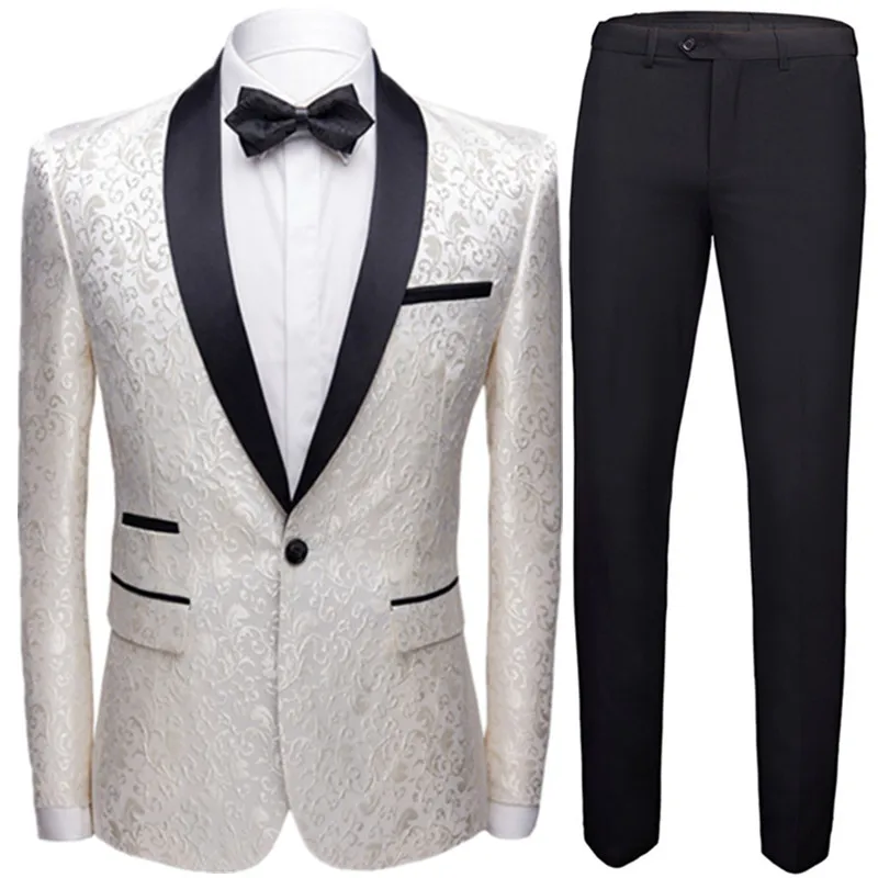 

3 Pieces Set Men's Business Blazers Coat / Male Slim Fit Color Matching Collar Suit Tuxedo Leisure Jacket Pants Vest Wedding