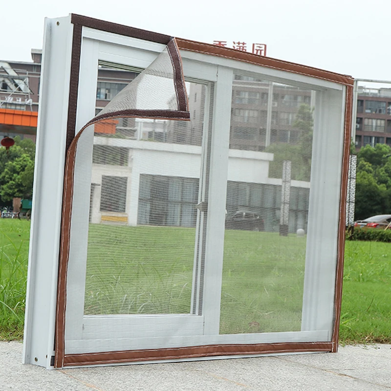 Mosquitera para ventana tamaño personalizado interior Anti malla cocina marrón Invisible fibra de vidrio gancho bucle habitación divisor pantalla