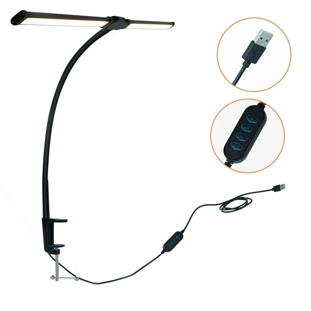Flexible Extra Bright Led Desk Lamp Double Head Eye-Care Dimmable Clamp Desk Lighting Adjustable 3 Color Modes Desk Light Home