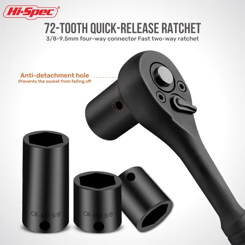 ハイ・スペック 3/8インチ メトリック・インペリアル ソケットツールセット 72歯ラチェットハンドル レンチアダプター用 空気圧式ロングソケット ナットドライバービットセット