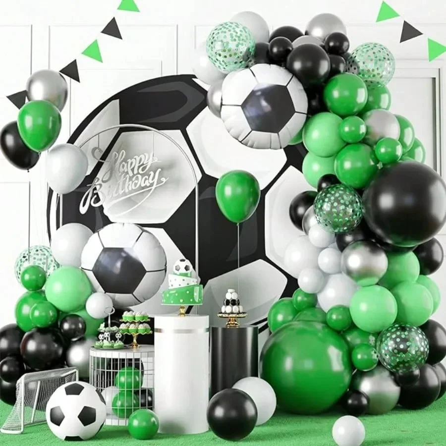 102 Stück Grün Schwarz Weiß Metallic Splitter Latex Ballons Girlande Bogen Kit für Fußball Thema Geburtstag Fußball Party Dekoration