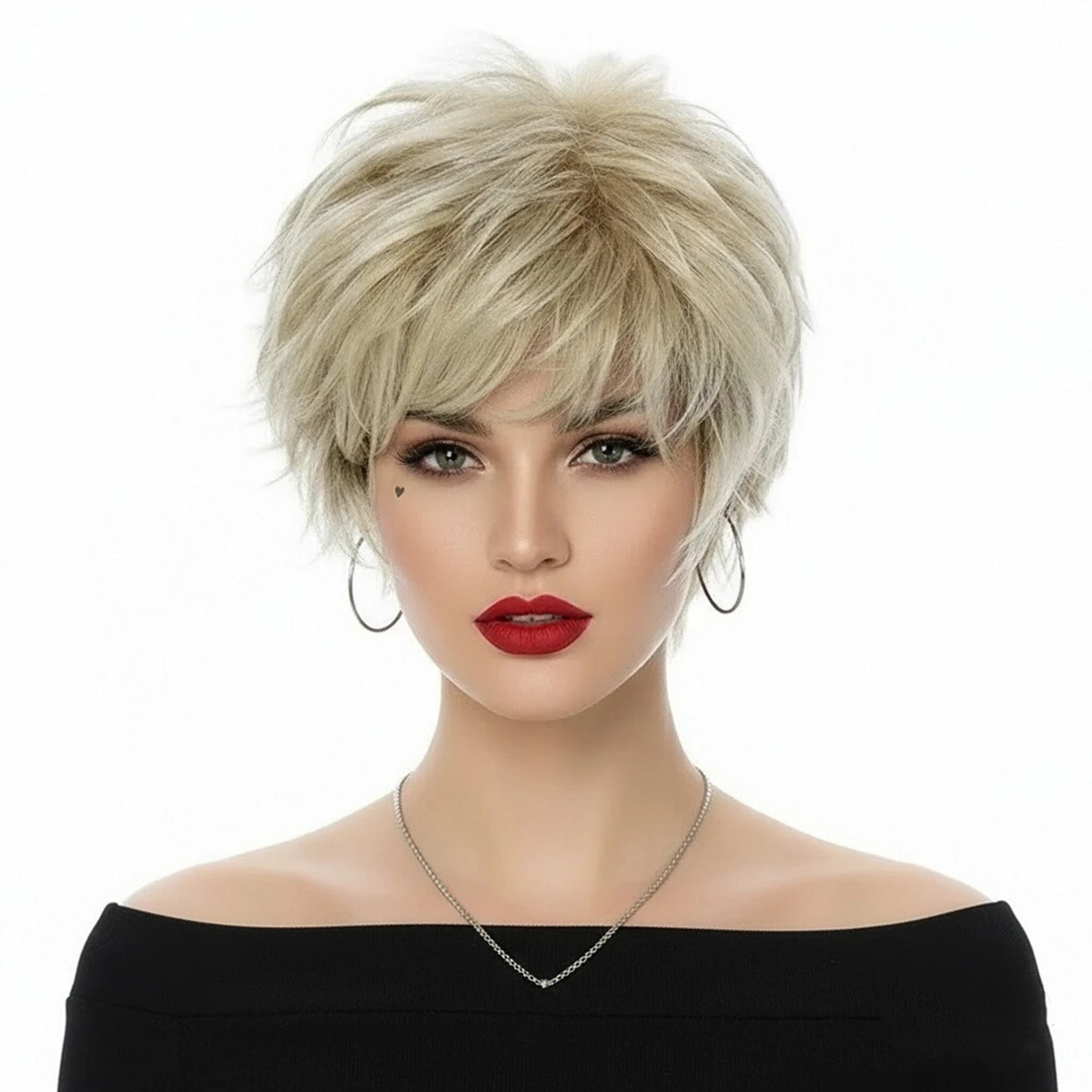 شعر مستعار صناعي قصير أشقر بقص عابث مع شعر مستعار للنساء يمكن ارتداؤه يوميًا من الألياف المقاومة للحرارة #1