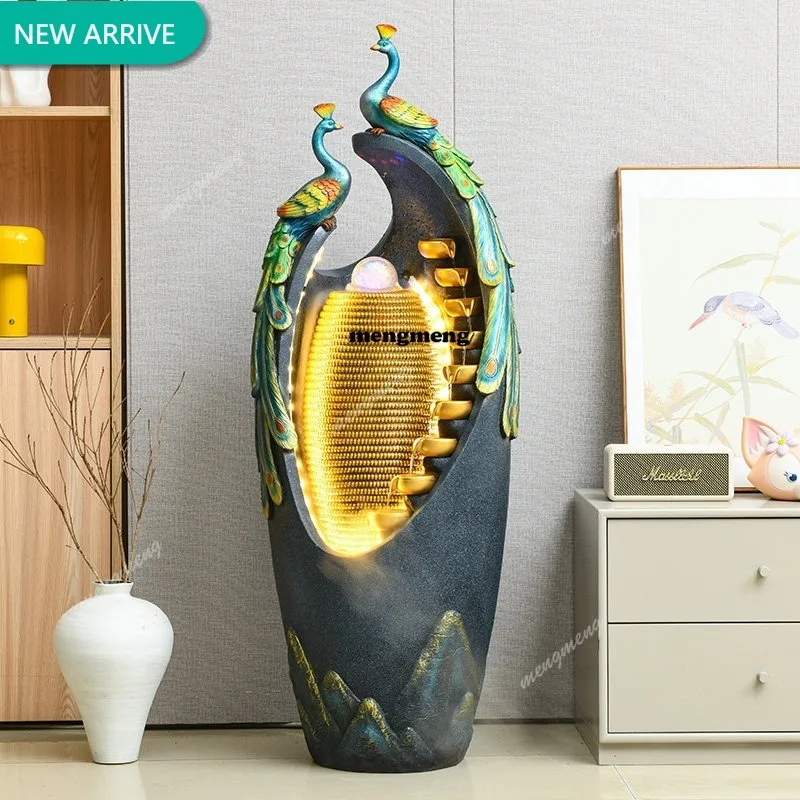 Household Peacock Fountain Ornament Recirculating Water Humidifier Landscape Living Room Entrance Decoration
