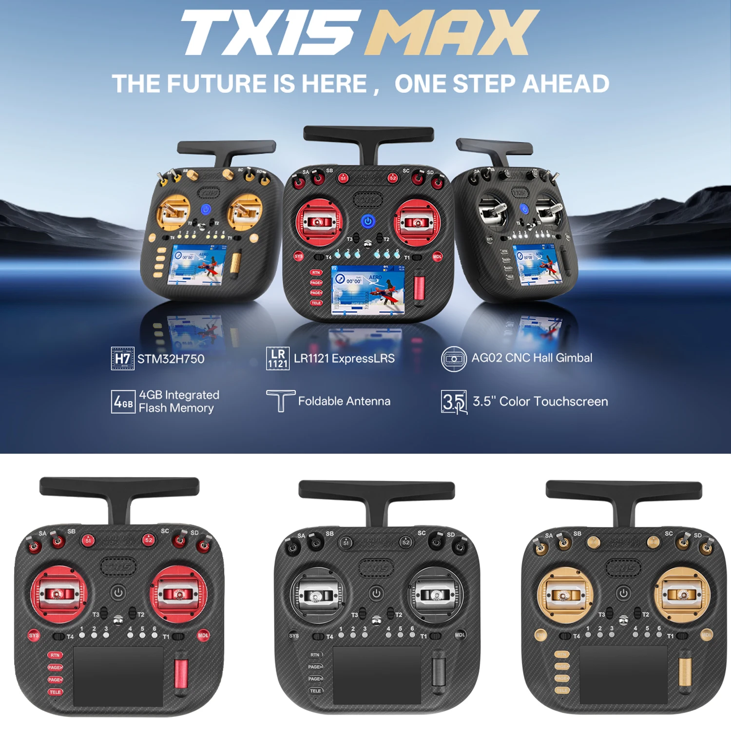 

Radiomaster TX15 Max 3,5-дюймовый сенсорный IPS радиоконтроллер ExpressLRS с AG02 CNC Hall Gimbal Встроенный гироскопический микрофон