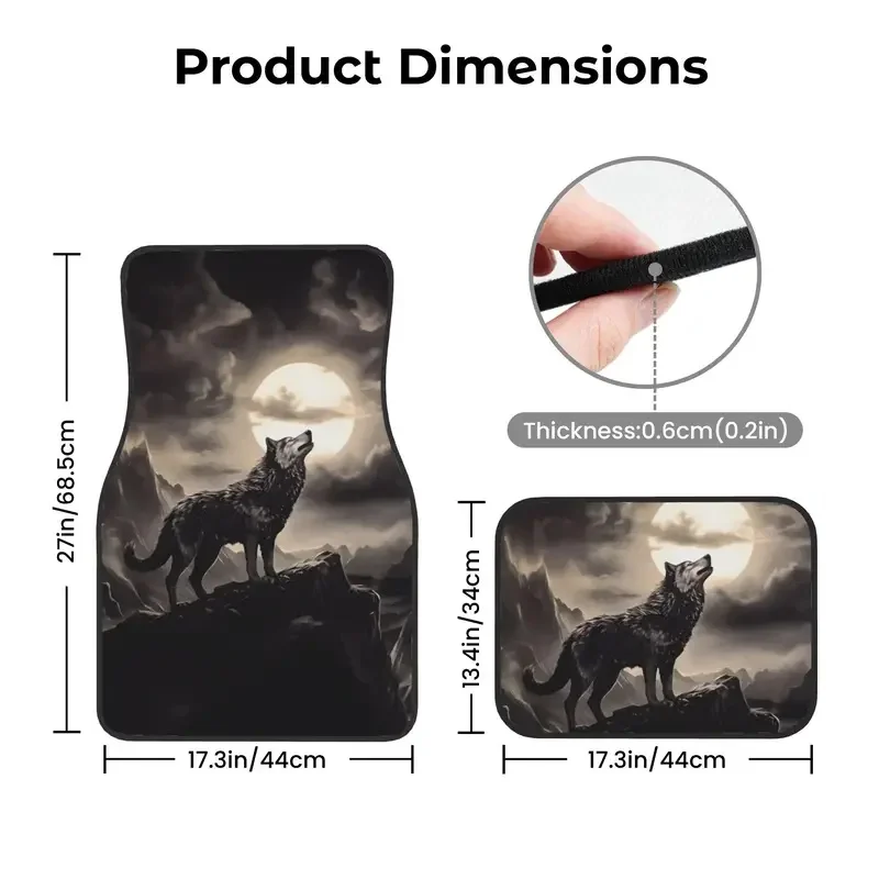 4pcs Wolf Howling At Moon Car Floor Mats Stylish Easy To Clean, Universal Fit For All Vehicle Models, Durable Long Lasting Prote 2