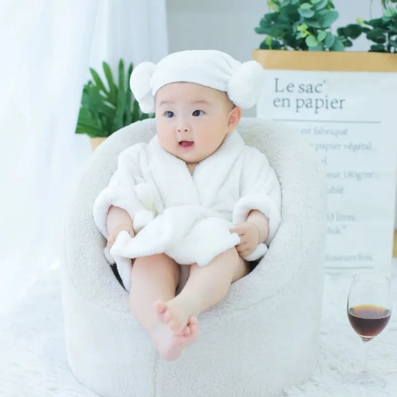 

Baby Bathrobe Children's Photography Clothing Baby Bathrobe White Flannel Bath Towel 100 Days Photo Modeling Clothes