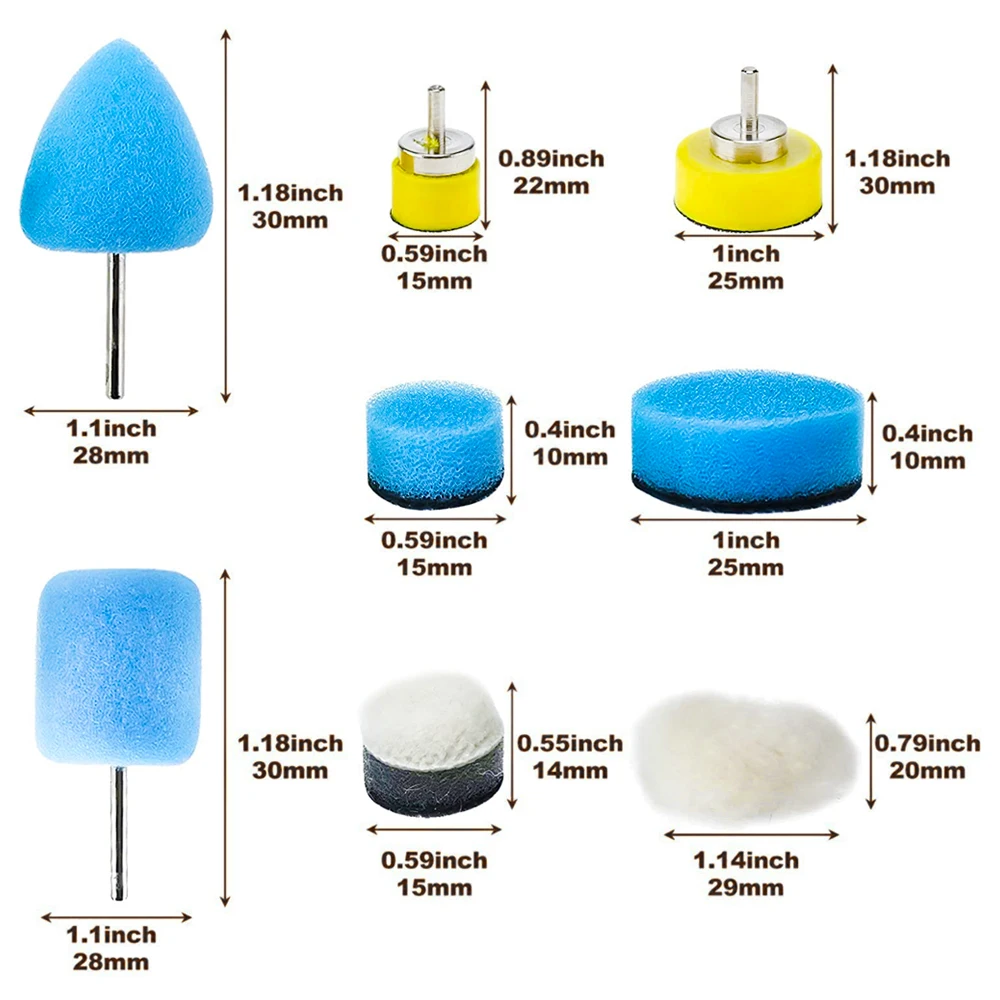 Mini Buffing Polishing Pads 24pcs Car Detailing Drill Polish Pads Sponge Buffing Wheels Kit for Detailing Waxing Rotary Tools