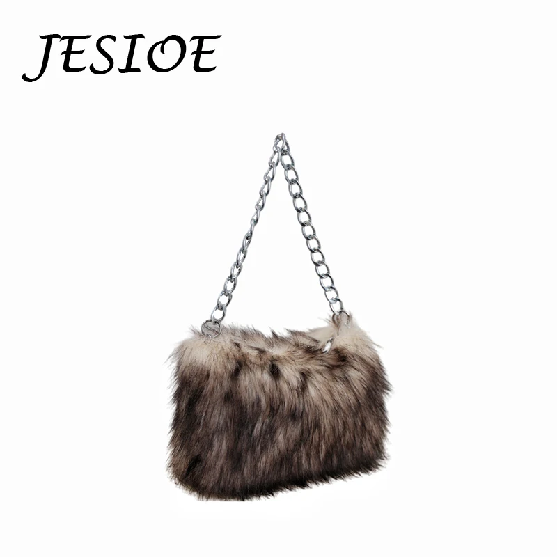 الفاخرة ليوبارد تصميم أفخم حقيبة تحت الإبط للنساء الشتاء فو فروي سلسلة حقائب كتف الإناث لينة فروي محفظة الحفلات حقائب اليد