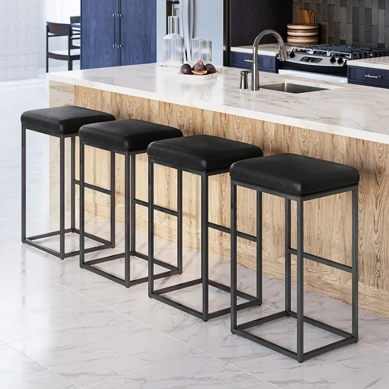 

30" Bar Height Bar Stools Set of 4, PU Leather Backless Barstools, Modern Upholstered Kitchen Stools with Metal Base Kitchen