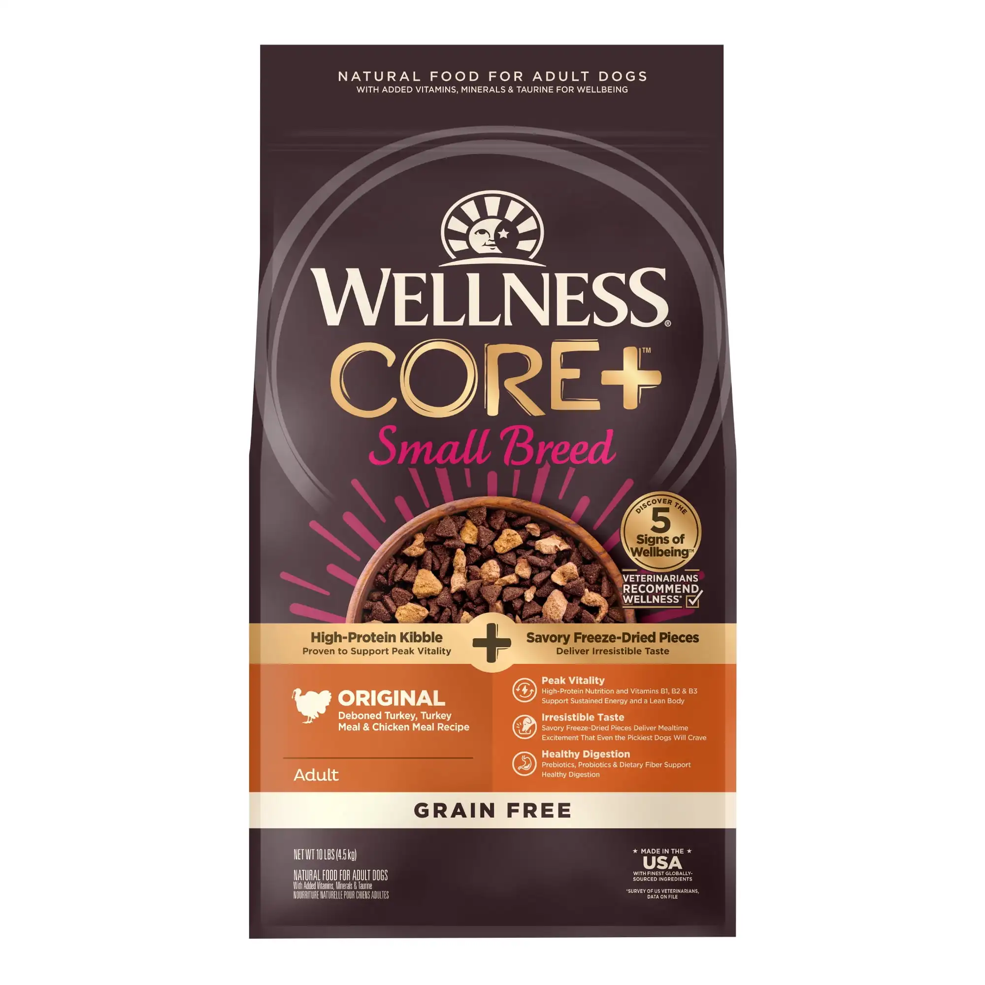 

Wellness Core+ Natural Grain Free Small Breed Dry Dog Food, Original Recipe with Freeze Dried Turkey, 10lb Bag
