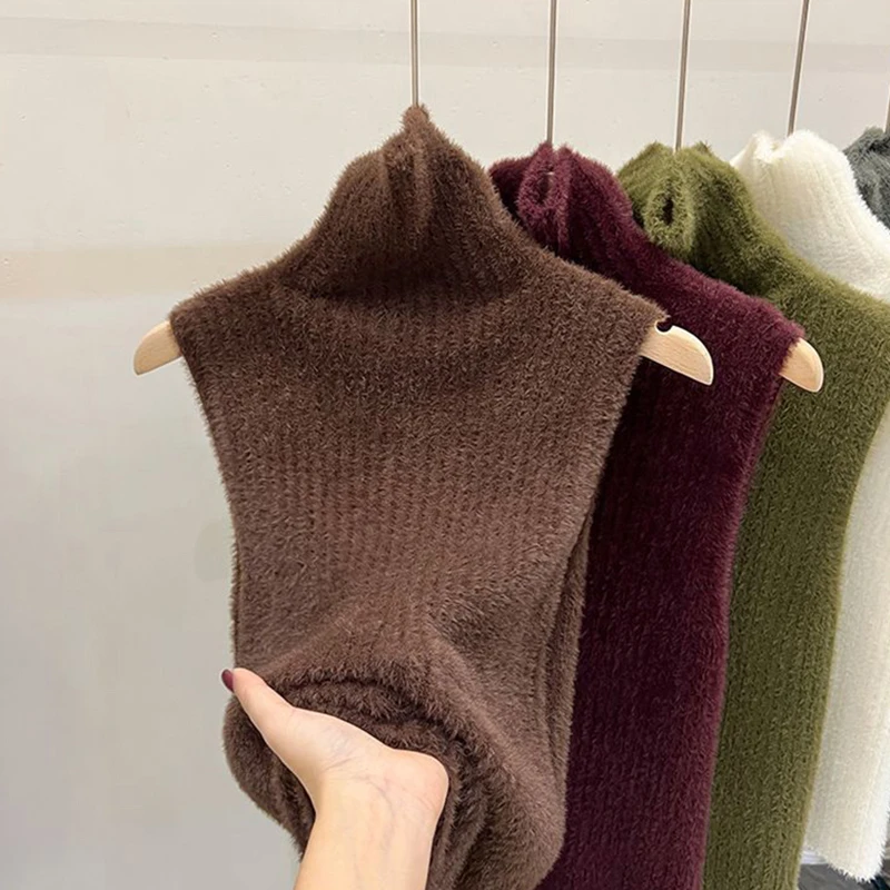 Turtleneck Sweater Vest Women Cropped Sleeveless Knitted Pullovers Jumper Vintage Solid Waistcoat Knitwear Korean Slim Tank Top