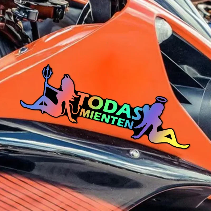 1PC TODAS MIENTEN Angel and Devil Funny Motorcycle Stickers for Motorbike Front Windshield Fuel Tank Scooter Body Vinyl Decals