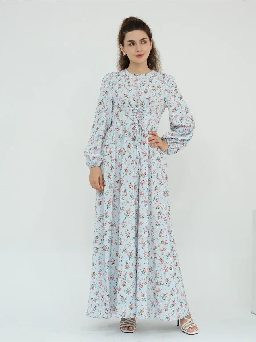 Eid Drucken Muslimischen Kleid Frauen Party Abaya Ramadan Marokkanischen Kaftan Robe Jalabiya Eid Vestidos Largos Dubai Abayas Kleider 20