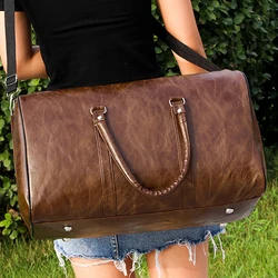 Lederen Reistas Grote Duffle Onafhankelijke Grote Fitness Tassen Handtas Bagage Schoudertas Zwart Heren Mode Rits Pu