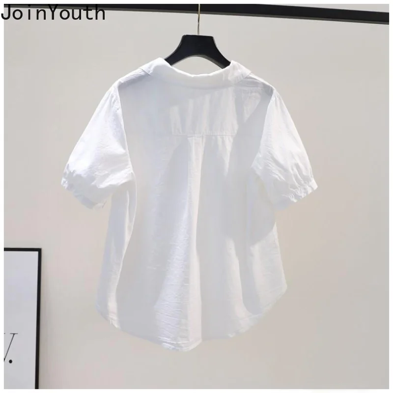 Witte Blouse Vrouwen Turndown Kraag Borduurwerk Katoenen Shirts Losse Mode Zoete Zomer Blouses Tops 2023 Blusas Mujer De Moda