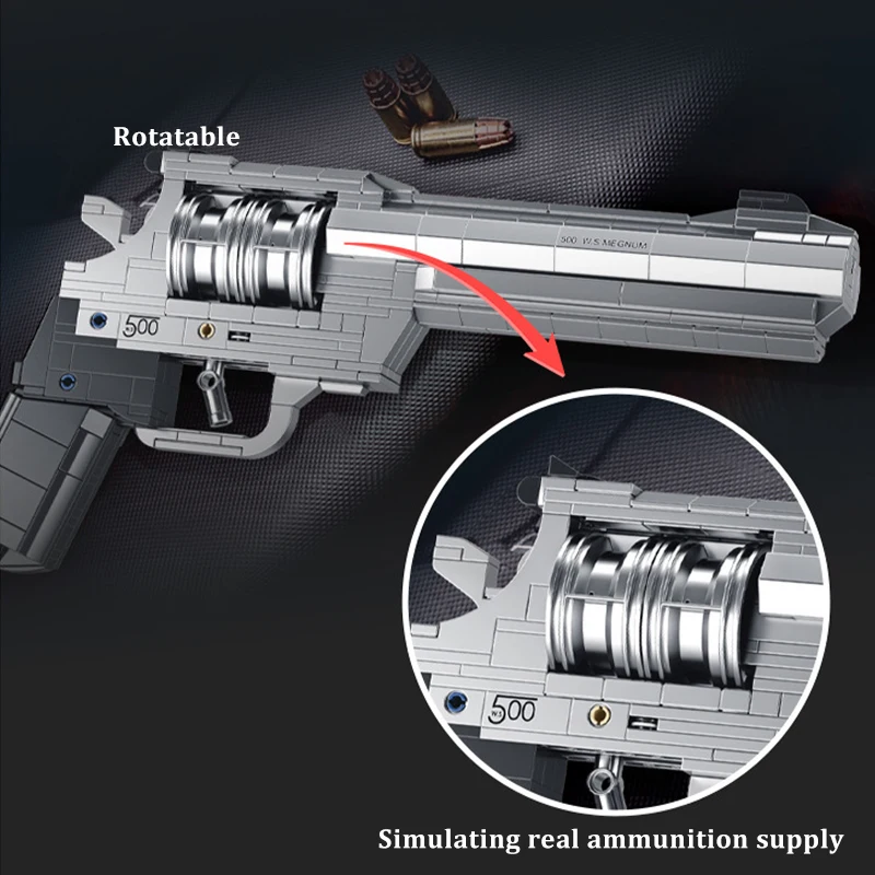 Technical M500 Revolver Pistol M10 MP7 Submachine Gun Building Blocks Military WW2 Weapons MOC Bricks Assemble Toys for Boy Gift