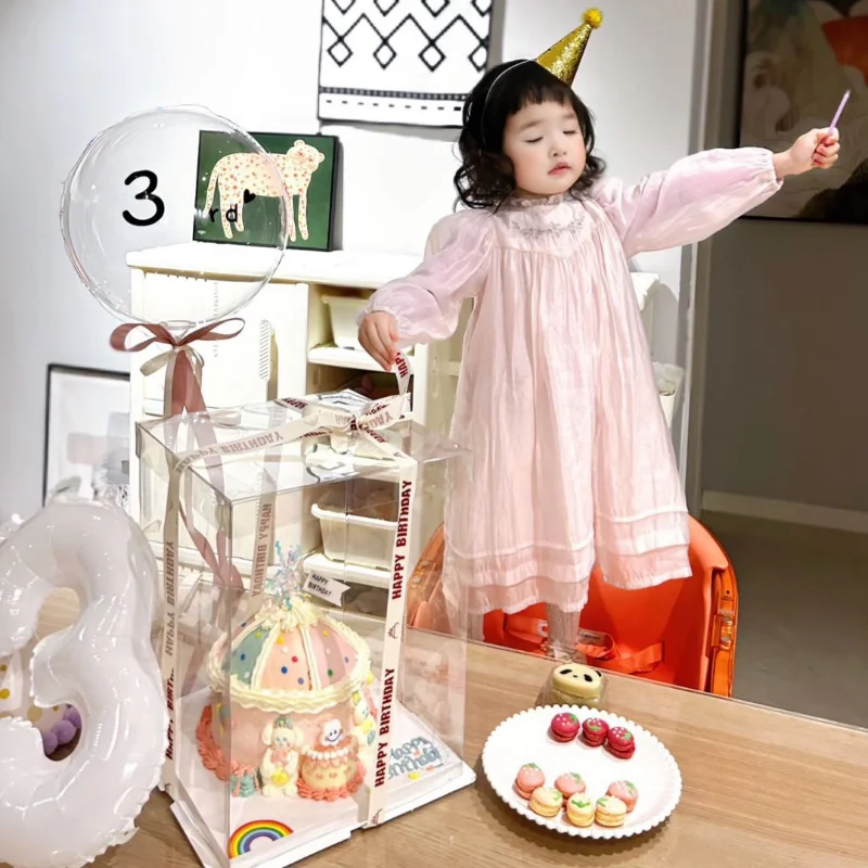 Korean Children\'s Clothing Heavy Industry Embroidery Girls Long-sleeved High-end Gloss Dress Birthday Party Dress