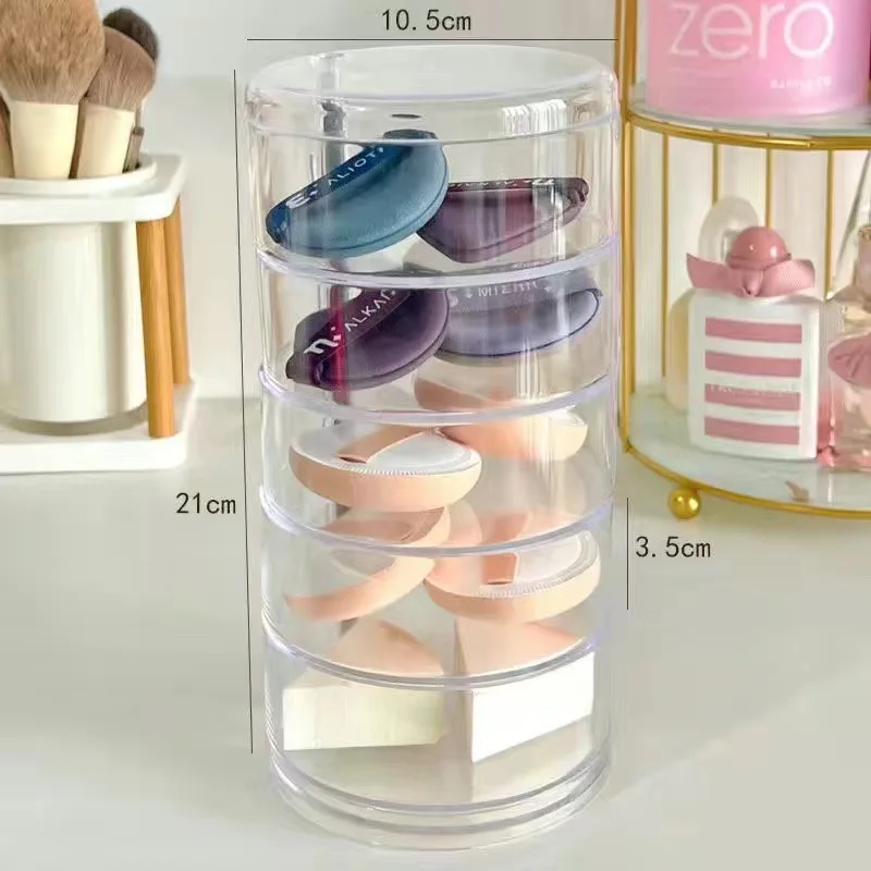 1 pc Rotating puff storage box dustproof transparent air cushion powder puff rack top multi-layer separation acrylic with lid