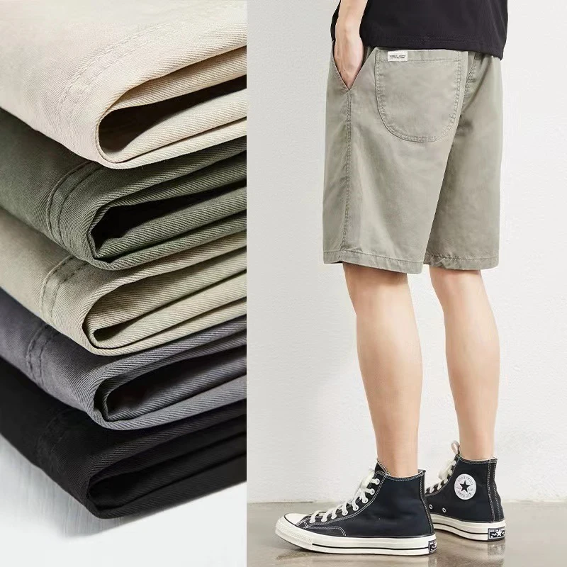 

Японские эластичные рабочие шорты с эластичным поясом, тонкие летние повседневные брюки-капри, мужские свободные спортивные брюки из чистого хлопка средней длины