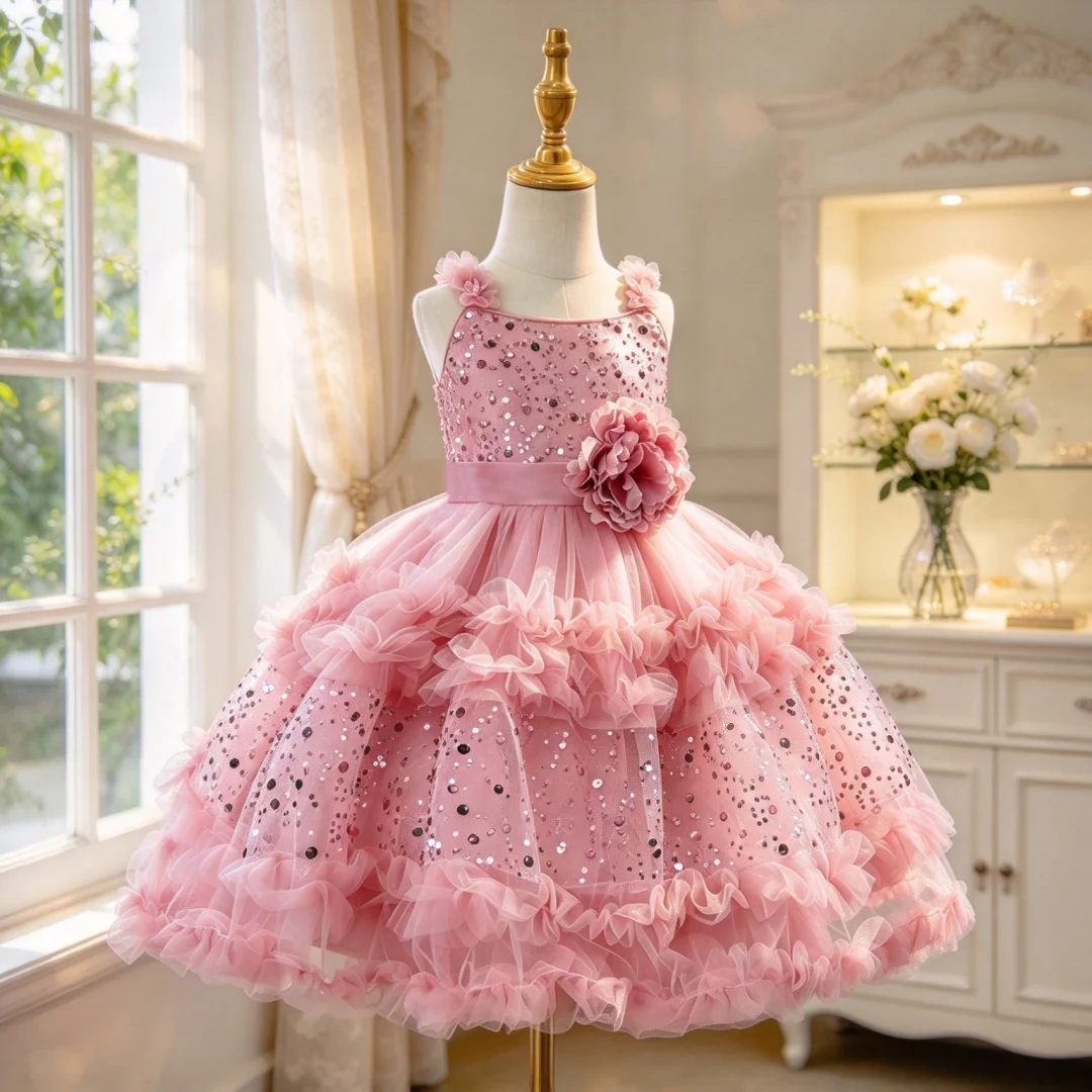 Girls' Formal Sequin Princess Dress Evening Gown for Piano Recitals and Birthdays