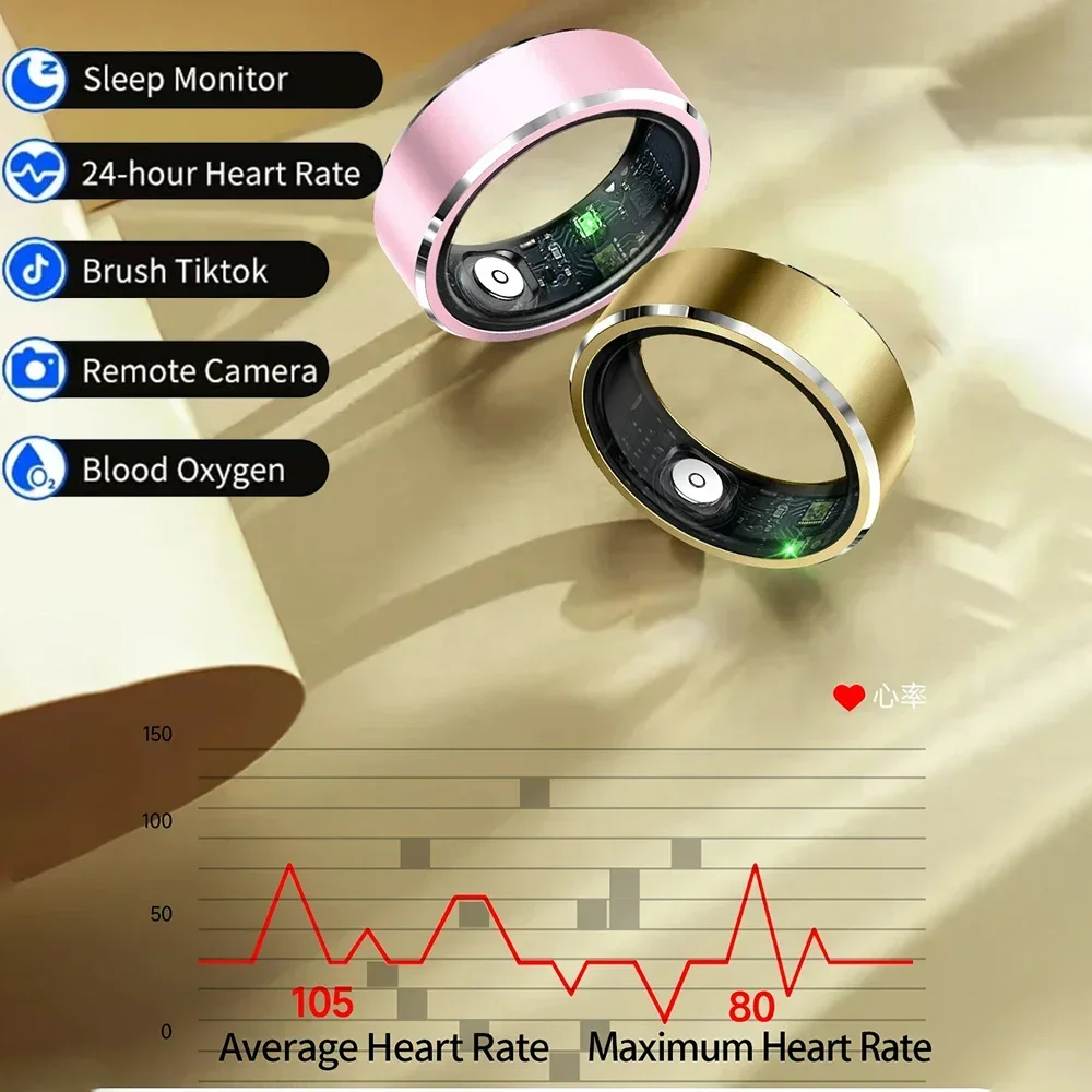 Per Xiaomi Huawei Apple Smart Rings, frequenza cardiaca, ossigeno nel sangue, stress, Smartring IP68 per uomini e donne, monitoraggio fitness del