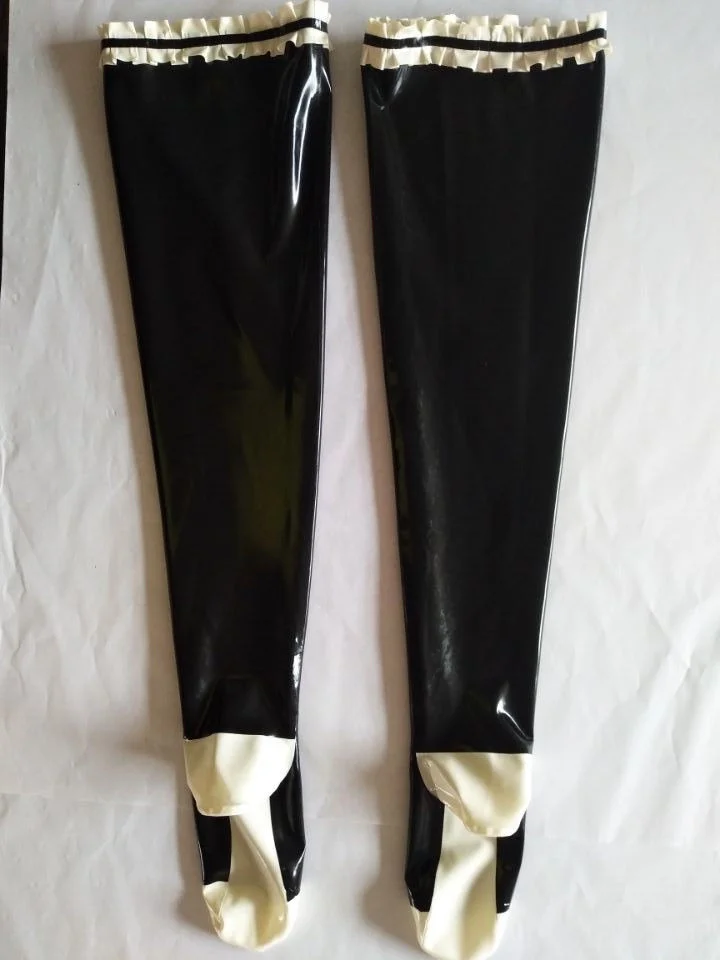 

Latex Rubber Gummi Lace stockings Socks Feet Black stocking Size XS~XXL