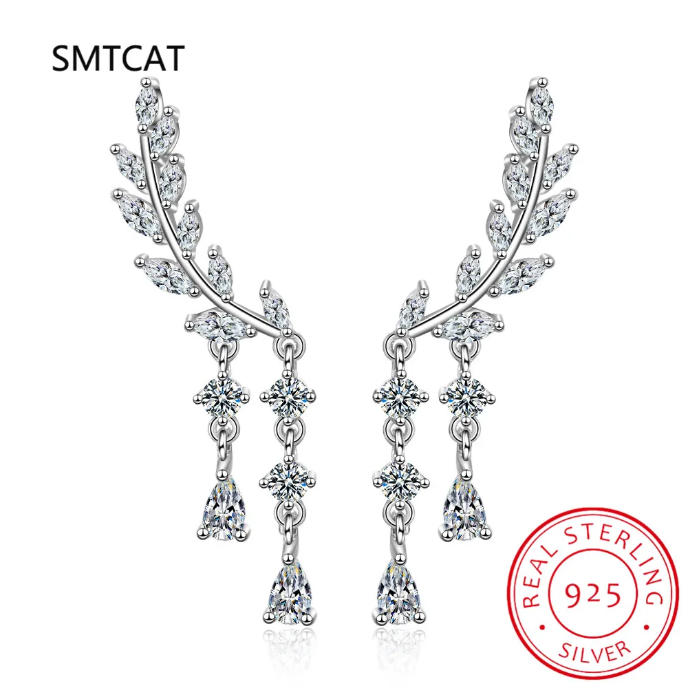 3CTTW Marquise Cut Moissanite Stud Earrings S925 Sterling Silver Sparkling Leaf Climber Earrings for Women Party Jewelry Brincos