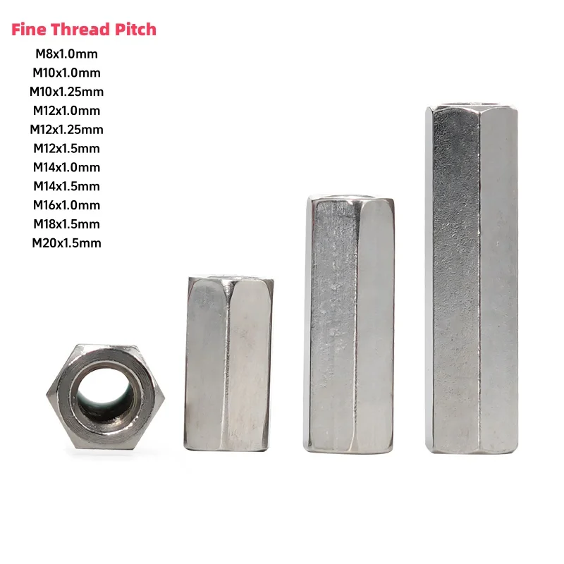 Fine Thread Hex Rod Coupling Nuts M8 M10 M12 M14 M15 M16M18M20 Extension Joint Connecting Nut Threaded Rod Bar Stud Hex Standoff