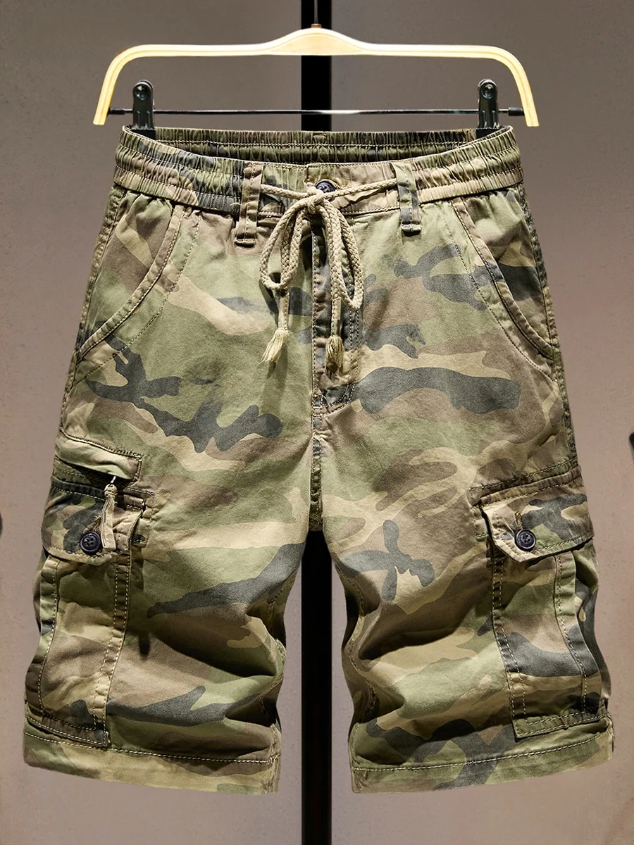 

Модные камуфляжные рабочие шорты мужские летние 2025 года, новые, в американском стиле, с множеством карманов, повседневные, прямые, длиной до колена