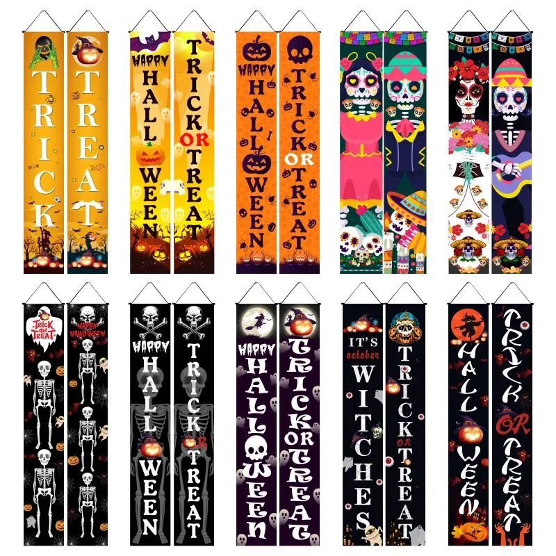 

Halloween Door Decoration Banner Pumpkin Ghost Skull Couplet Halloween Porch Sign Happy Halloween Day Door Hanging Props 2025