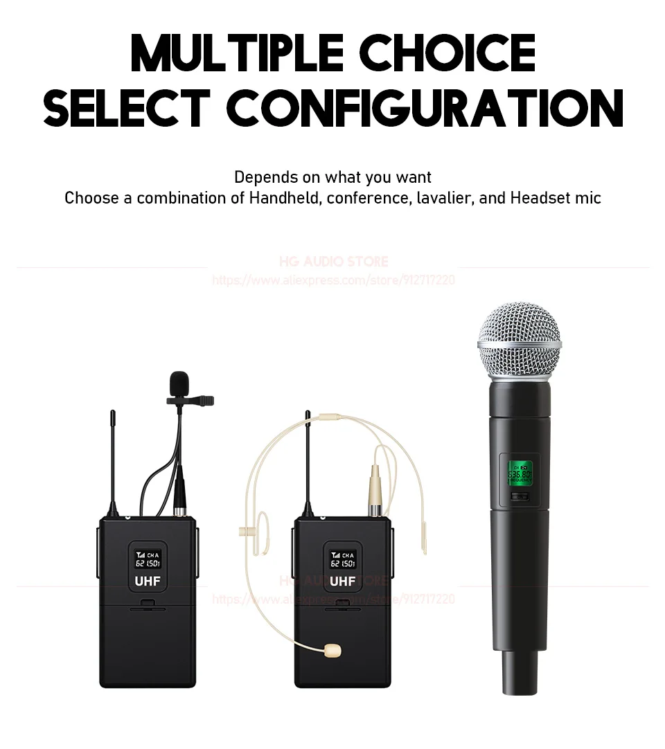 Professional Wireless Microphone System Handheld Lavalier Headset Karaoke UHF 80M Distance Used For Family Gathering Stage Party