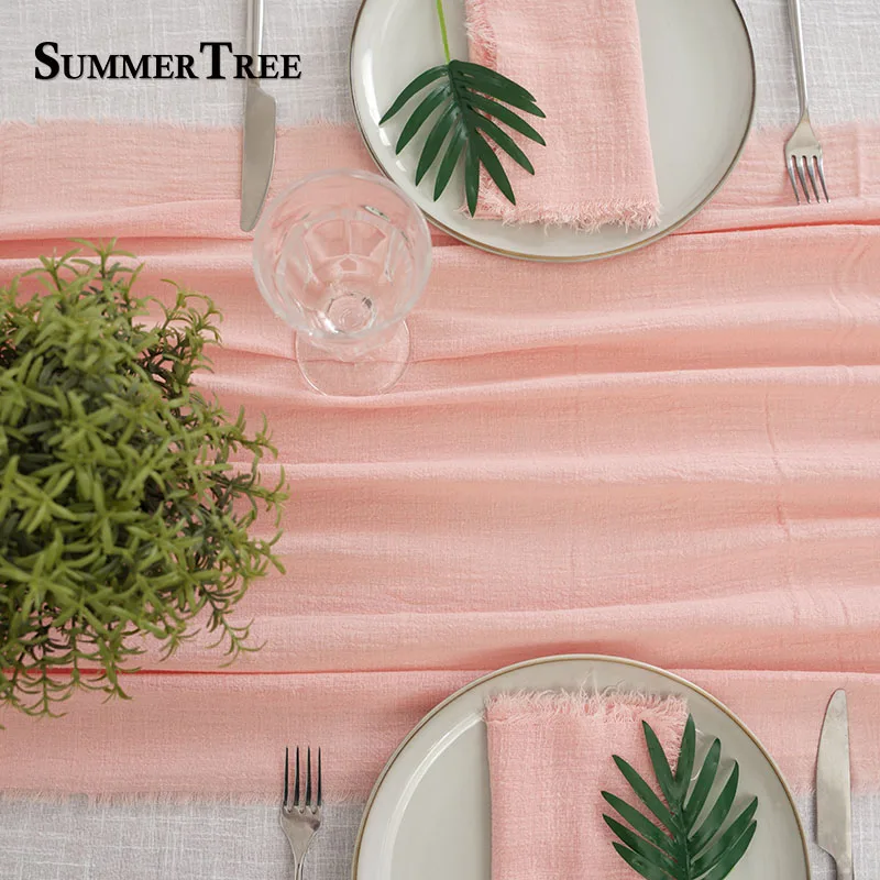 2 to 10 Meters Cotton Table Runner Retro Textured Gauze Cloth Vintage Linen for Dining Weddings Parties Christmas Decoration