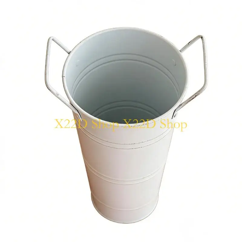 X22D Galvanized Metal Vases Farmhouse French Flower Bucket with Handle for Centerpieces