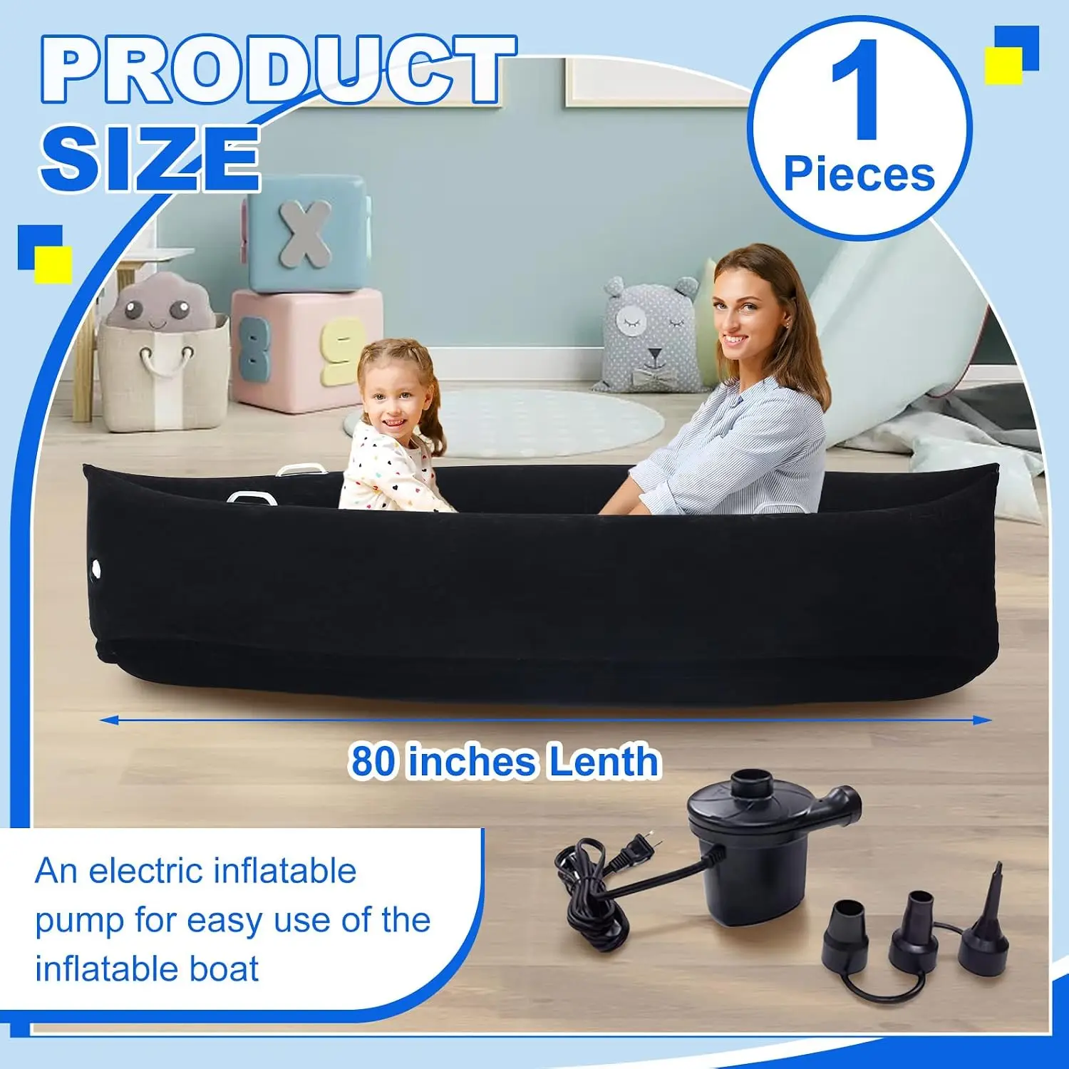 Large Inflatable Peapod Sensory Chair 80/60 Inch Black Kids Autism Reading Classroom Toy
