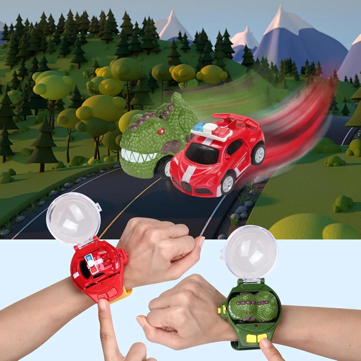 Remote Control Car Watch Toys with LED Light,2.4 GHz Mini Racing Cars Wrist Toy for Kids Adults,RC Small Car