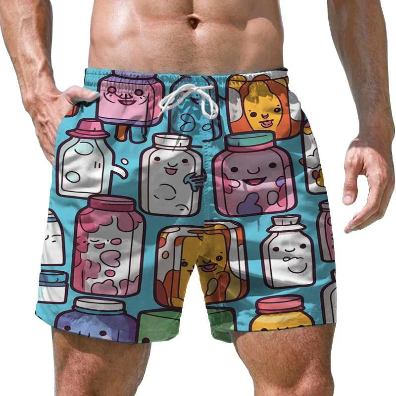 Vintage Funny Pattern 3D Print Men's Shorts Quick Dry Swim Shorts Casual Beach Pants Oversized Sports Shorts Trend Men Clothing