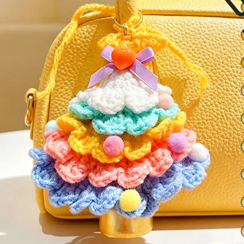 195C Crocheted Christmas Tree Keychains with Bells That Sound When Moved, 2-Pack Hanging Accessories for Keys and Zipper Pulls