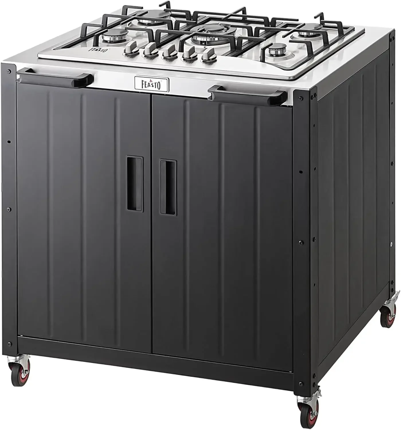 Grill, Movable Outdoor Gas Stove Stainless Steel Top with Cabinet, 5 Burners with 36,200 BTUs, Outdoor Propane Grill for Outdoor