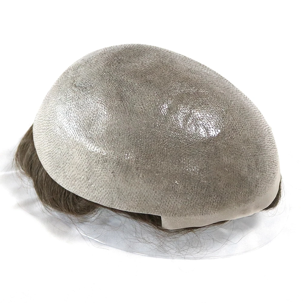 Vloop خط الشعر الطبيعي 28 مللي متر مجعد الرجال الشعر المستعار الشعر البشري 0.06 مللي متر سوبر رقيقة الجلد الشعرية الاصطناعية رمادي بني أسود هيربيسي