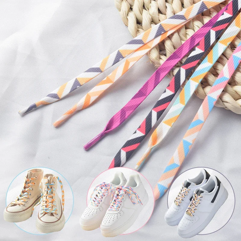 1 Pair Flat Shoelaces for Sneakers Gradient Rainbow Ice Cream Shoe Laces Casual High Canvas Tennis Shoelace for AF1 Woman Man