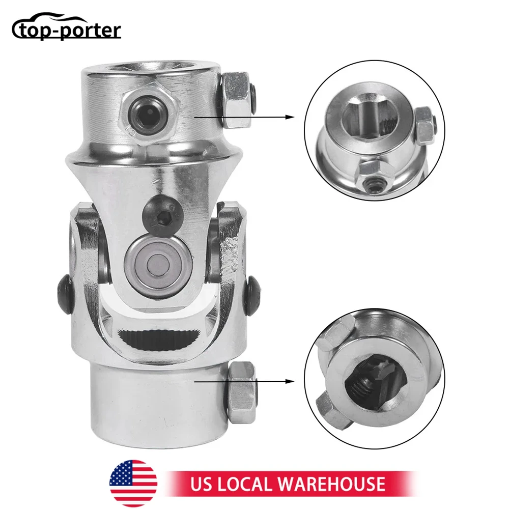 Universal 3/4-36 Spline 3/4 DD U-Joint Silver For Chevy Ford Steering Shaft Coupler
