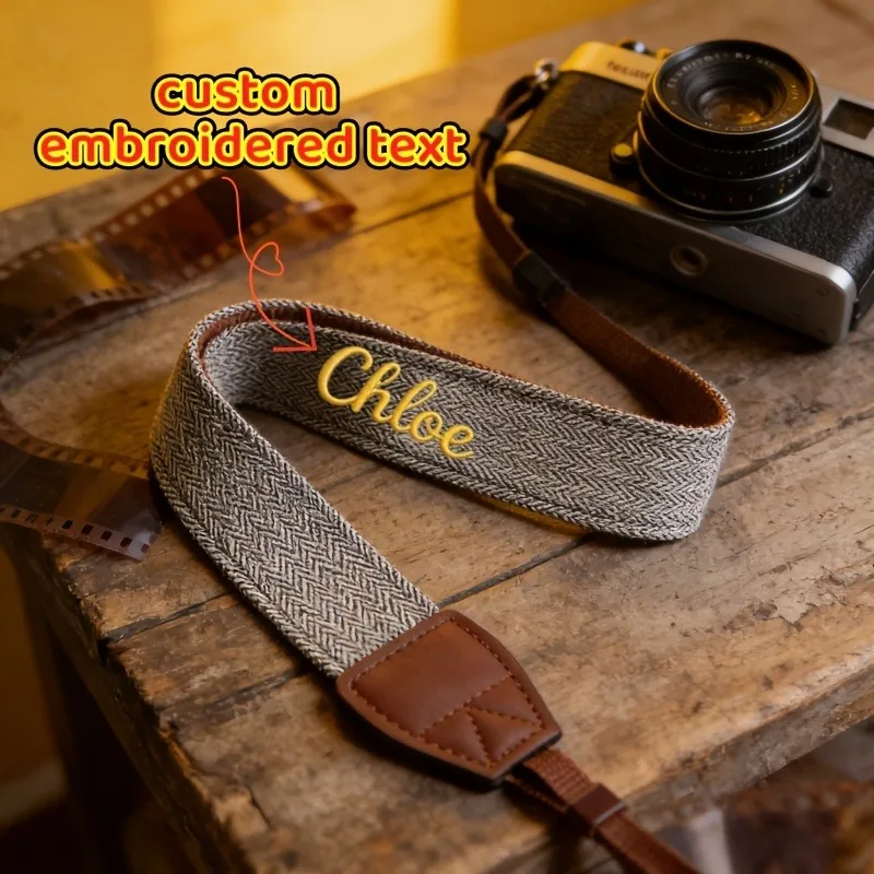 Can Be Customized with Embroidered Names or Other Content, Adjustable Personalized Pu Leather Camera Strap, Vintage Herringbone Pattern, Universal for Dslr, Mirrorless, Canon, Nikon, Sony. Gift for Photographers, for Everyday Shooting, Portable for Travel. It Can Also Be Used as a Gift, and Can Be Given to Family Members, Loved Ones, Classmates, and Friends during the Holidays. Or as a Wedding Anniversary Gift, Etc.