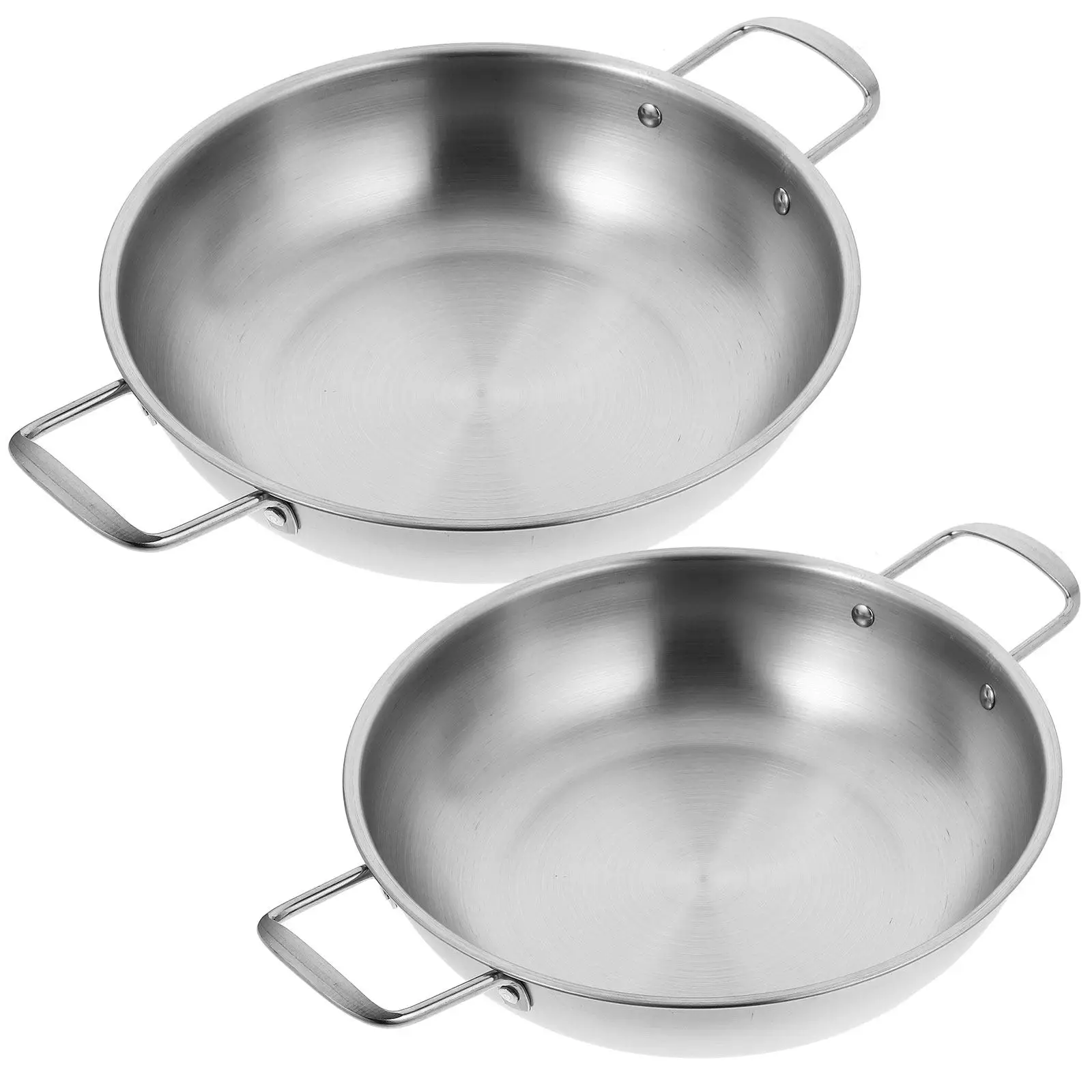 Stainless Steel Wok with Double Handles – 2-Piece Set for Stir-Frying, Hot Pot, Seafood & Family Cooking