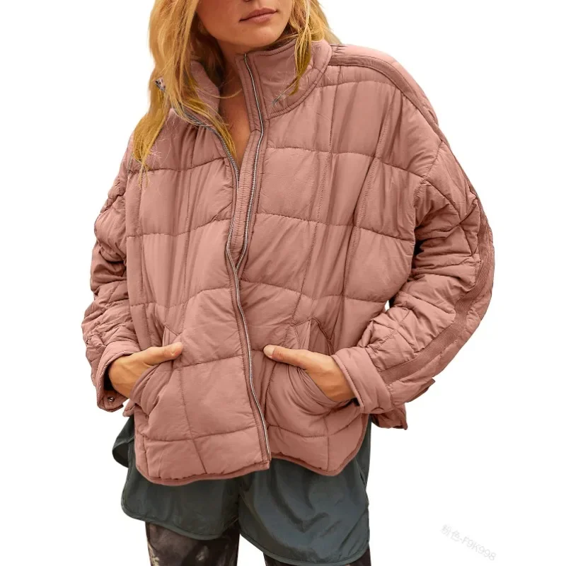 Winter Vrouwen Parka Jas Elegante Mode Lange Mouw Opstaande Kraag Met Rits Zak Losse Jas Outwear