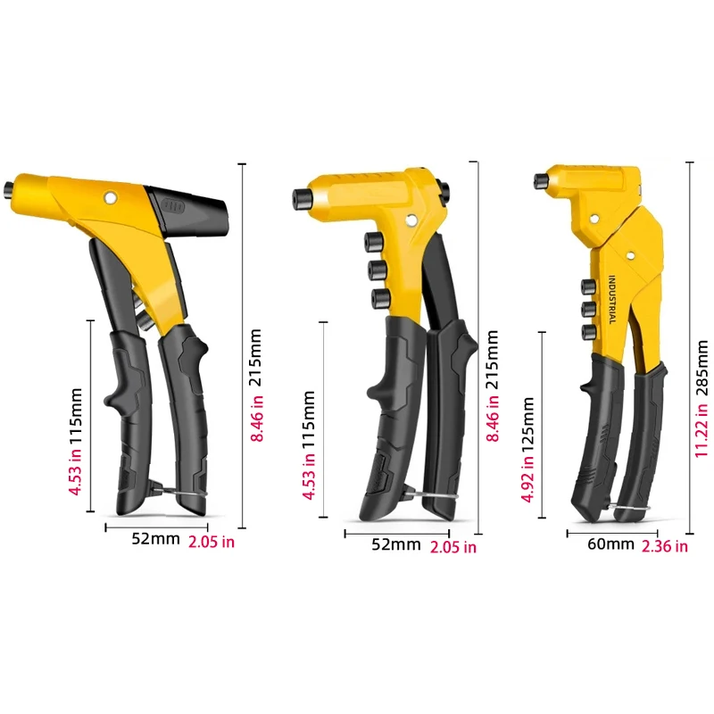 Set di pistole per rivetti a maniglia singola testa girevole a 360 ° Set di dadi per rivetti a mano in alluminio strumento per rivetti strumenti manuali Scope of Use 2.4/3.2/4.0/4.8mm