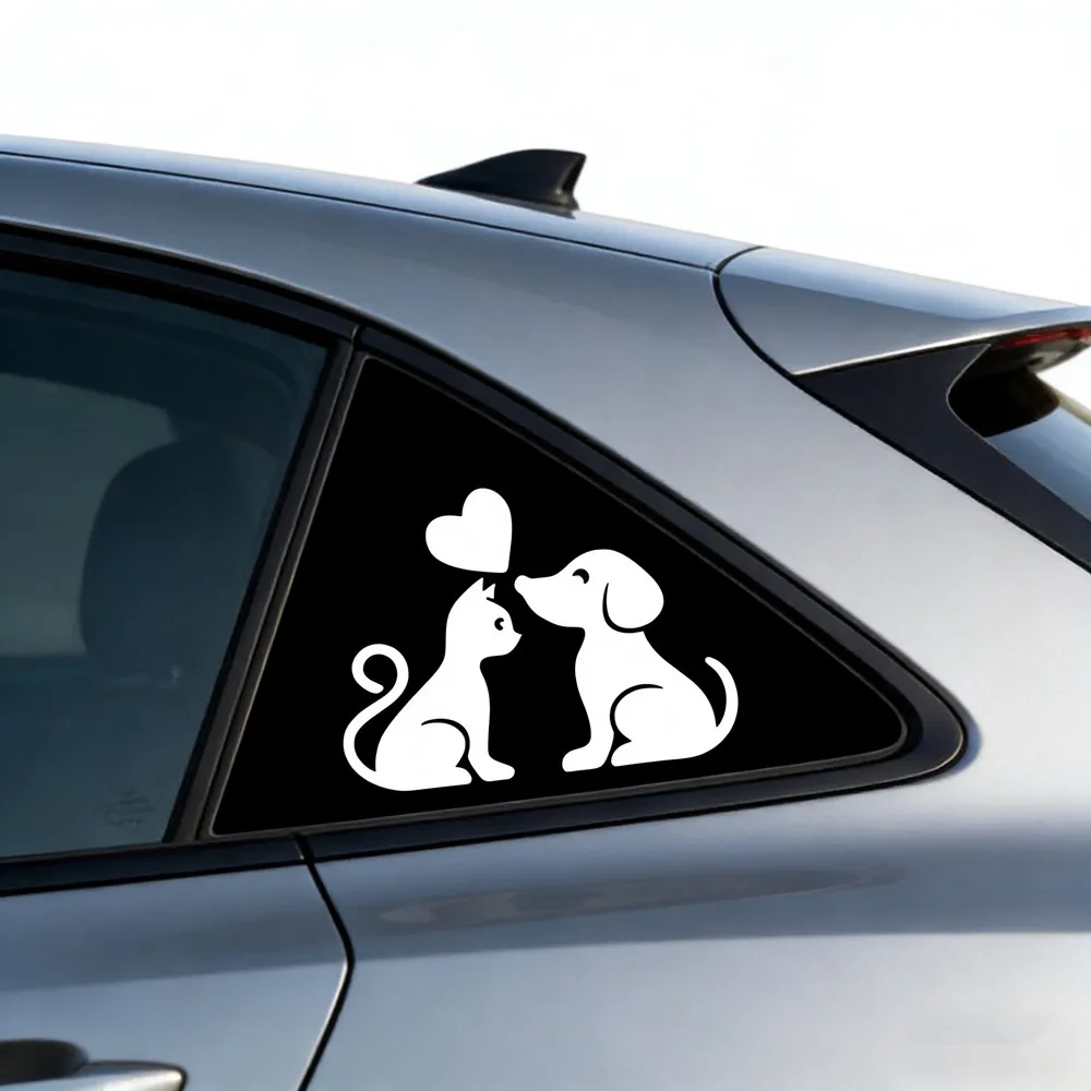 

Cat and Dog Love Design Vinyl Car Sticker Waterproof UV Resistant for Auto Window Bumper Universal Fit Pet Lover