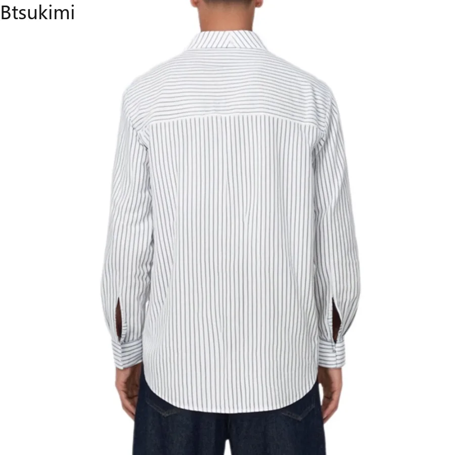 2025 New Spring Autumn New Men's Casual Shirt Business Casual Style Linen Shirt Striped Stand Collar Long Sleeve Cardigan Shirt